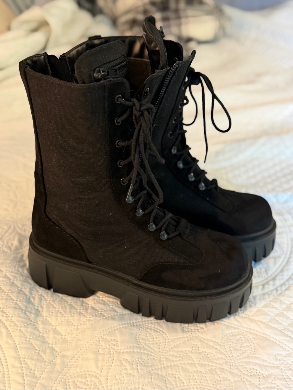 Club Exx CE19-128 Black Platform Combat Boots Lug Sole Lace-Up Side Zip Women's